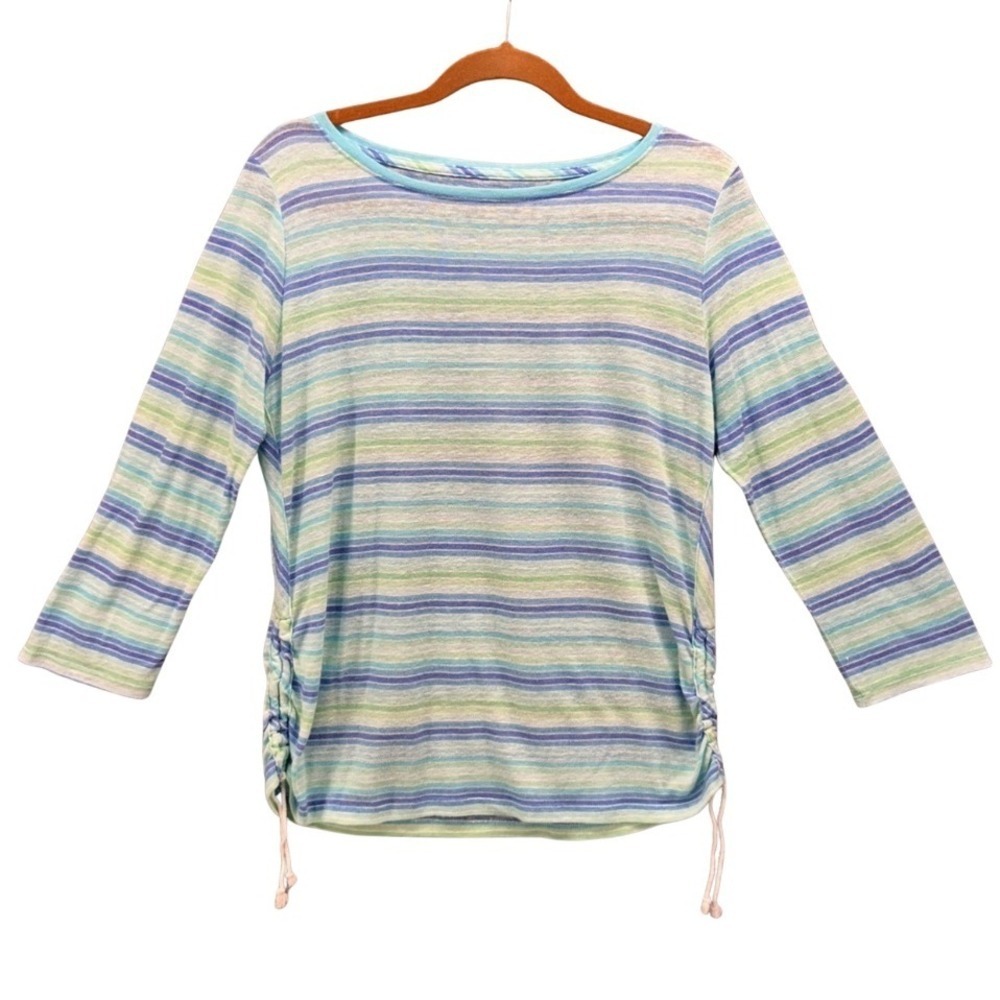 Talbots Linen Striped Top Blue‎ Green Large